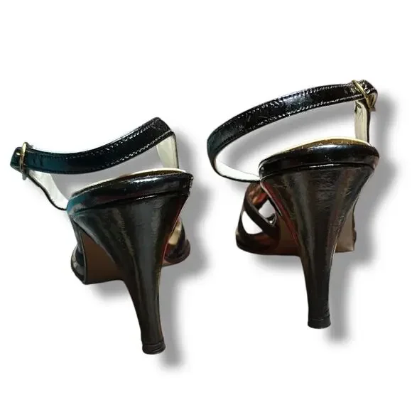 Vintage Mervyn’s ‘About Town’ Black & Gold Sandal Heels – Size 6 - Picture 7 of 11